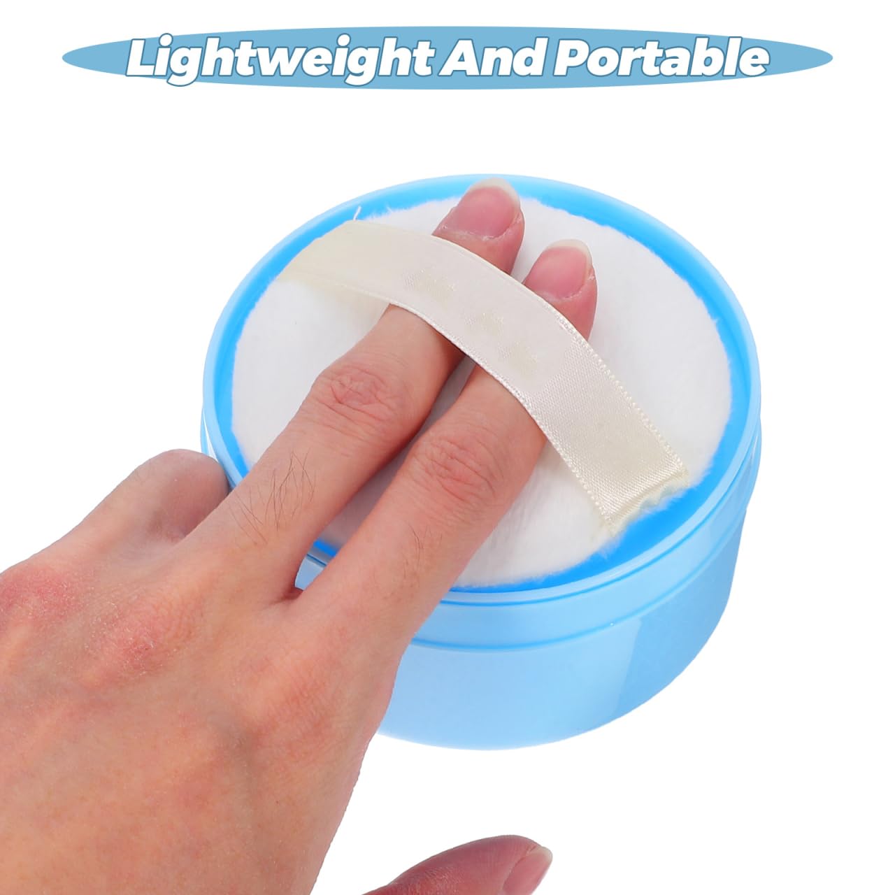 Powder Puff Box After- Bath Powder Case Body Powder Puff Container Makeup Cosmetic Talcum Powder Container with Powder Puff for Home Daily Use Blue