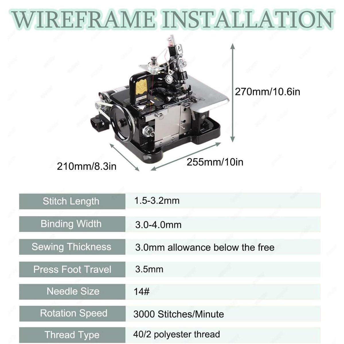 Wytrzymała maszyna do szycia owerlokowego, 250 W Serger, 3000 SPM, regulowana długość ściegu 1,5-3,2 mm, bezstopniowa kontrola prędkości, idealna do użytku domowego i profesjonalnego