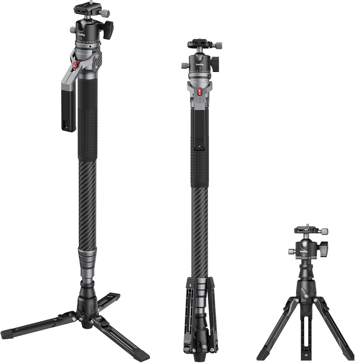 SMALLRIG 166.5cm / 65.6" Carbon Fiber Monopod for Camera, Compact Camera Monopod with Storage Size of 68cm / 26.8", Weighs 1.72kg / 3.8lb, One-Touch Height Adjustment, Max. 5kg Playload Ball Head-5564
