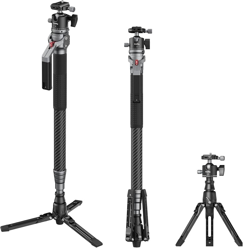 166.5cm / 65.6" Carbon Fiber Monopod for Camera, Compact Camera Monopod with One-Touch Height Adjustment, Max. 5kg Playload Ball Head, Storage Size of 68cm / 26.8", Weighs 1.72kg / 3.8lb