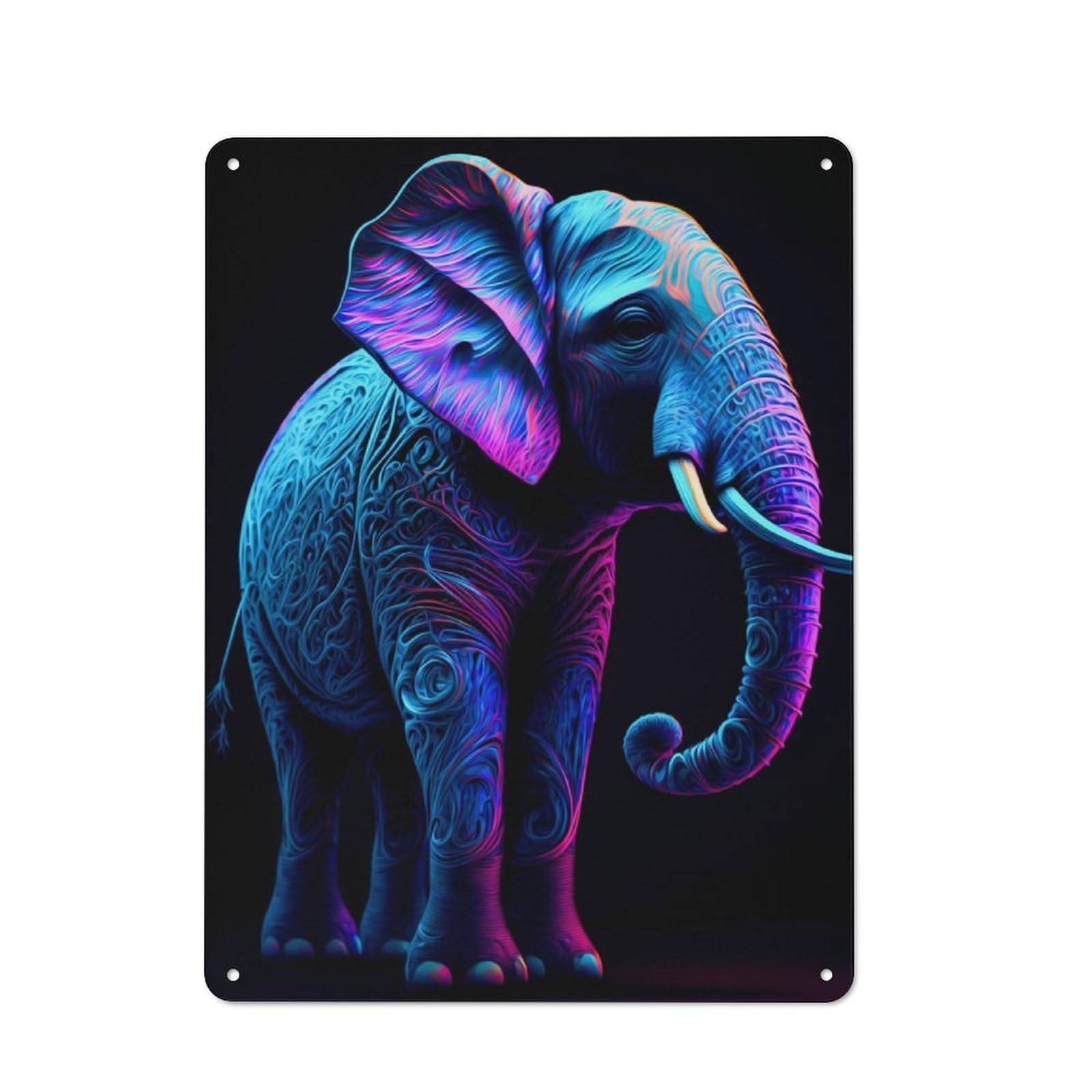 Decorative Metal Plaque with Elephant Design 40x30cm, Casual Utility Space Decor for Patio Bar, Workshop, Shed Or Kitchen