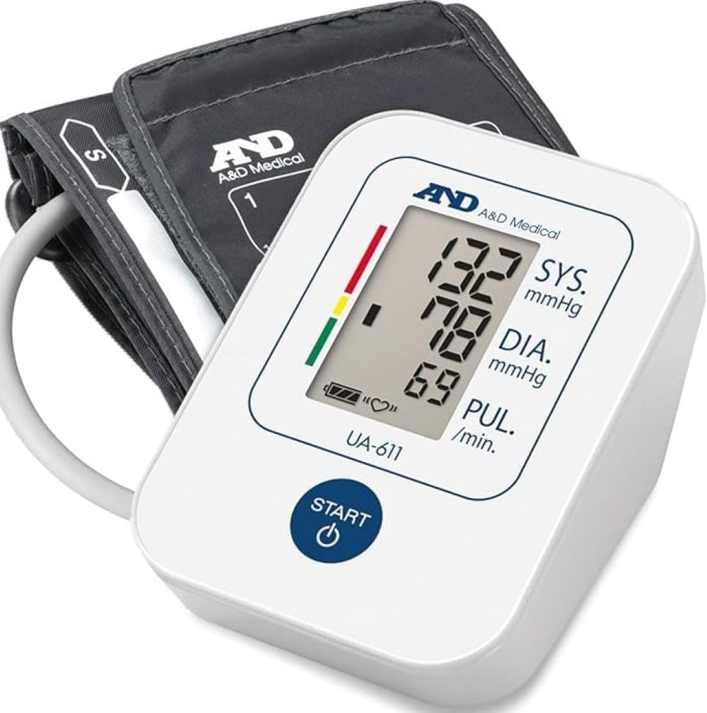 A&D Medical UA-611 Simple Upper Arm Blood Pressure Monitor | Basic Home BP Machine with One-Touch Systolic, Diastolic & Pulse Measurement for Easy Daily Tracking | 1 Monitor