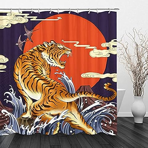 Tiger Shower Curtain Japanese Shower Curtain for Bathroom Set 70x70 inches with Hooks (Color1) Cover
