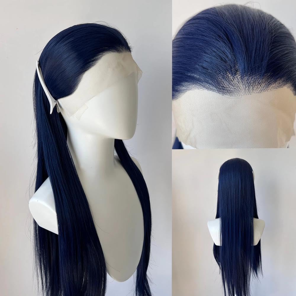 Haarpflege Dunkelblaue Lange Gerade Lace-Front-Perücke Für Damen Cosplay Alltag