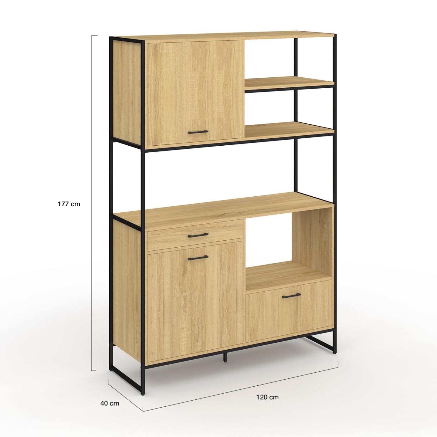 IDMarket - Aparador de cocina 120 cm DETROIT mueble 3 puertas + 1 cajón diseño industrial