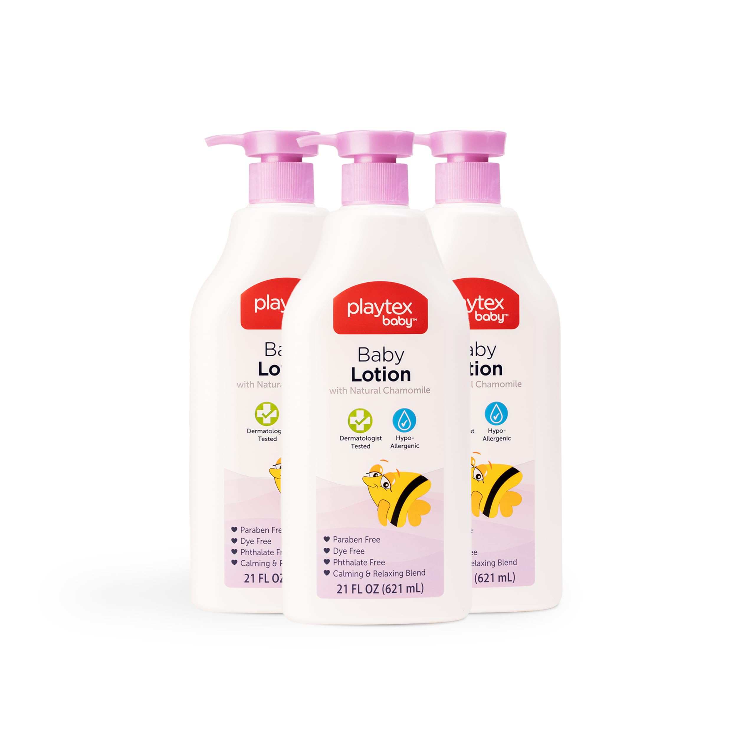 Playtex Baby Lotion, Lavender Chamomile, 21 oz. Bottle, 3-Pack, Gentle, Moisturizing Formula with a Calming and Relaxing Scent, Free of Dyes, Parabens and Phthalates