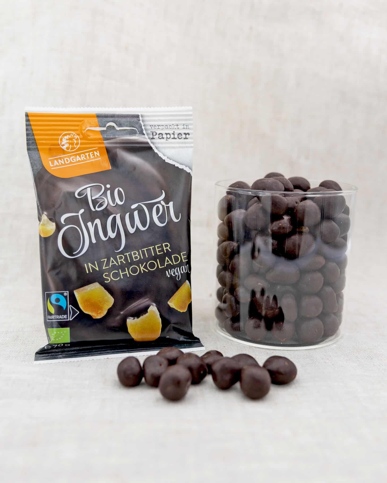 Landgarten Bio Ingwer in Zartbitter-Schokolade – 10x 70g | 100% Fairtrade – kandierte Ingwerstücke umhüllt von feinherber Zartbitterschokolade 62% Kakao – scharf-aromatischer Premium-Snack