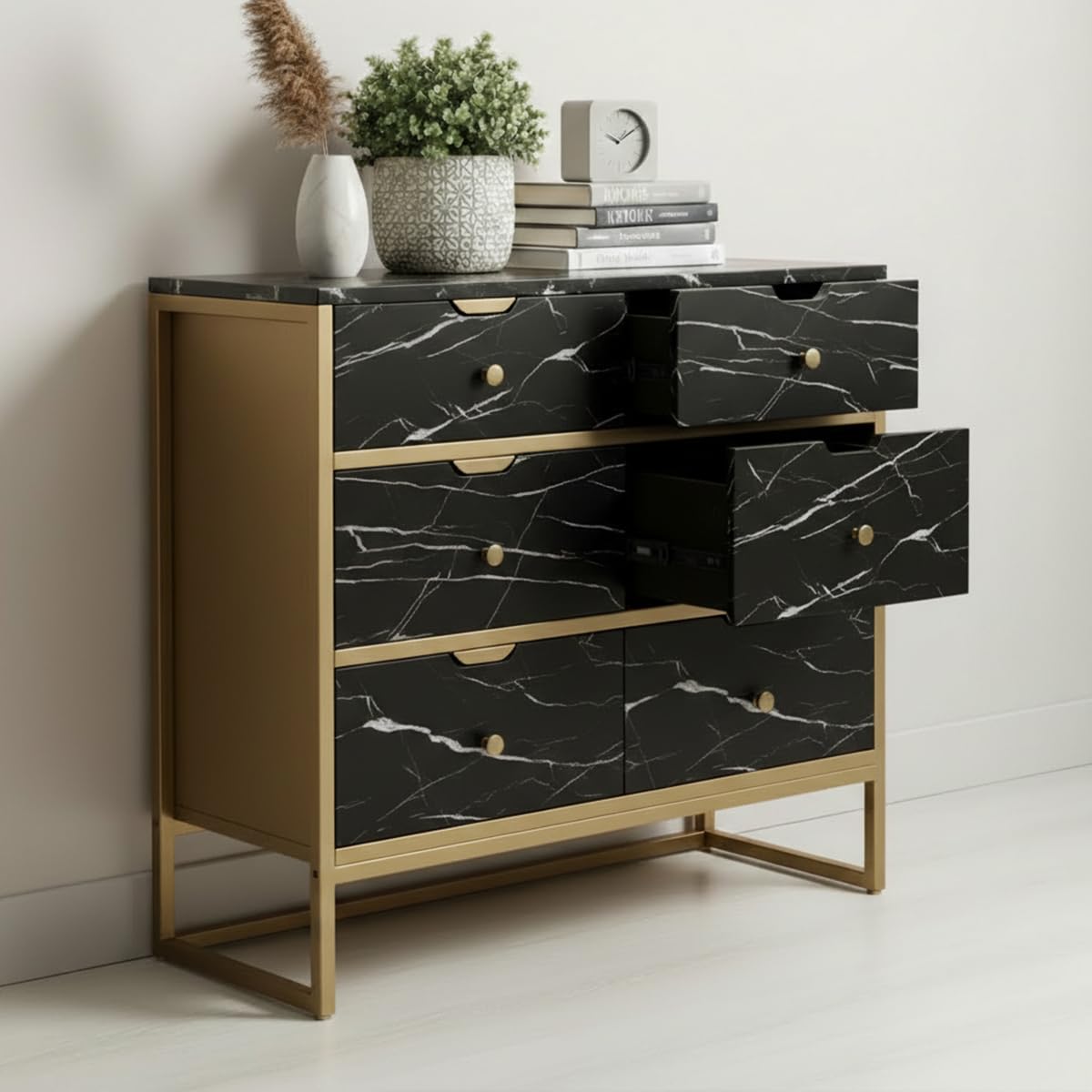 Ambiance - Adhesivo adhesivo para el metro (60 cm x 30 m, adhesivo para cocina, muebles y cuarto de baño, mármol, color negro y blanco