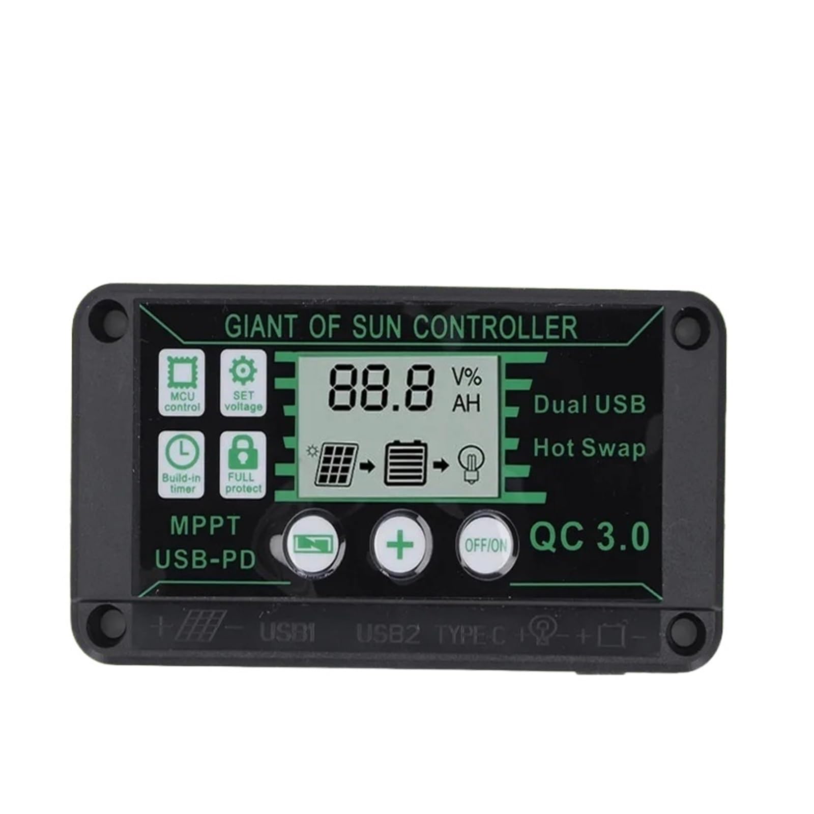 CUDTAPI 10A-100A Solar Charge Controller MPPT 12V/24V Charge Controller Dual USB Auto Solar Cell Panel Charger Regulator(30A)