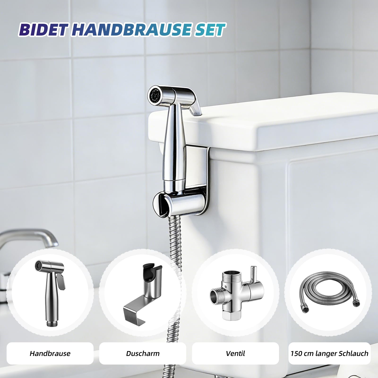 Ensemble de Douchette à Main pour Bidet en Acier Inoxydable avec Tuyau, Embout de Bidet pour Douche, Toilettes, Nettoyage des Couches et Bain des Animaux Domestiques