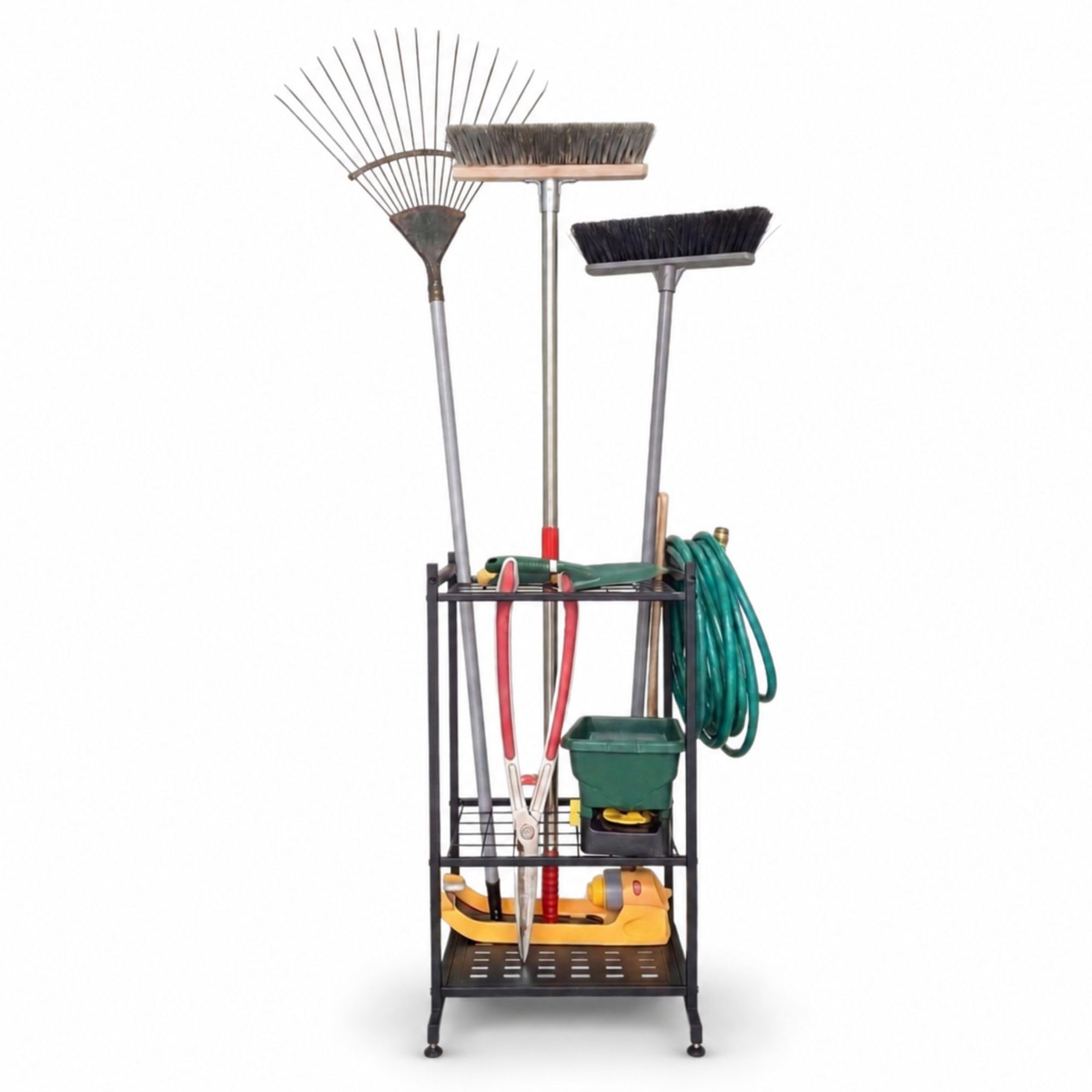 Heavy-Duty Garden Tool Storage Rack, Made from Metal Alloy Steel, Shelving Unit, Adjustable Feet