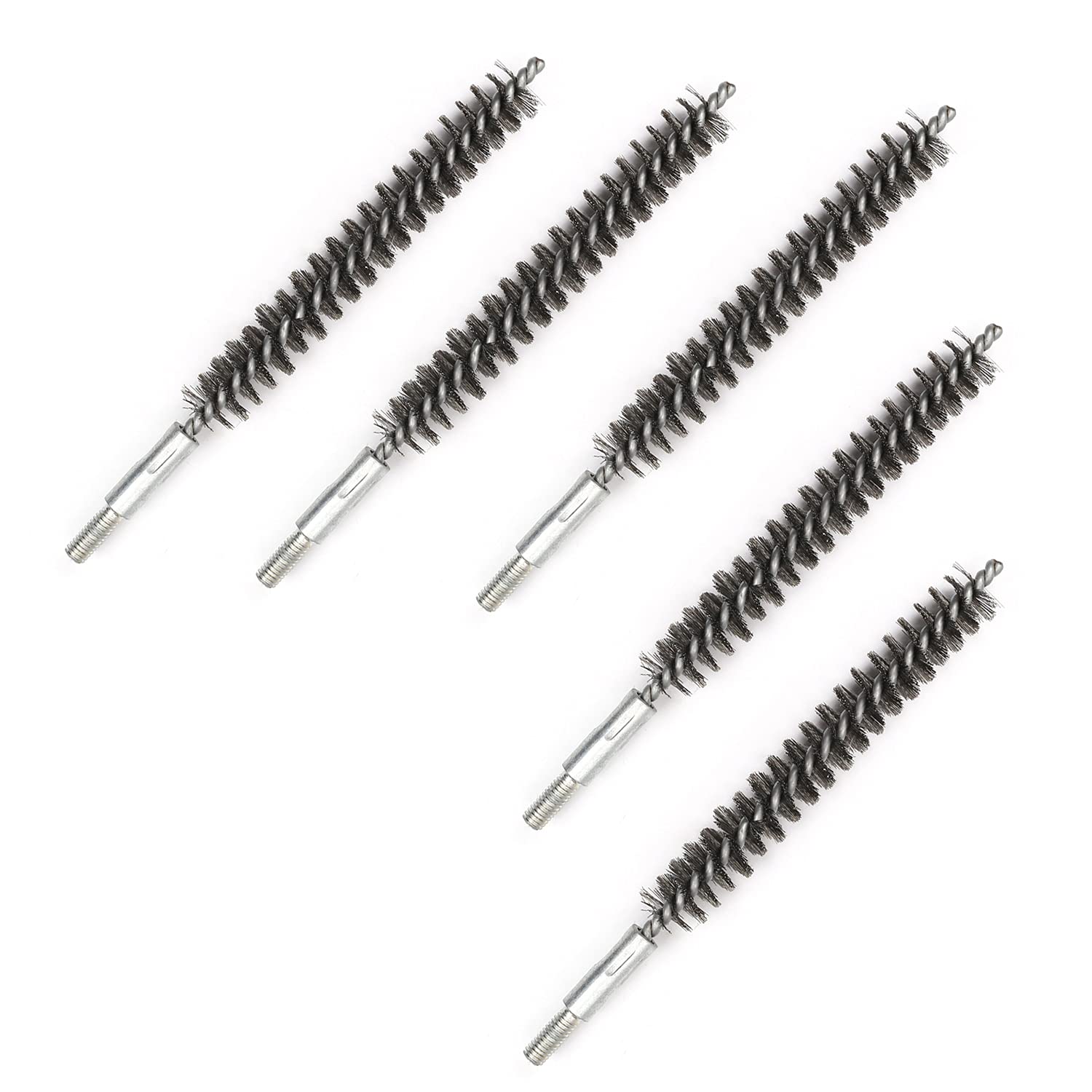 Utoolmart Stainless Steel Wire Tube Cleaning Brush, Round Chimney Cleaning Brush, M6 Threaded Interface Cleaning Brush, 15mm Diameter 160mm Length, 5pcs