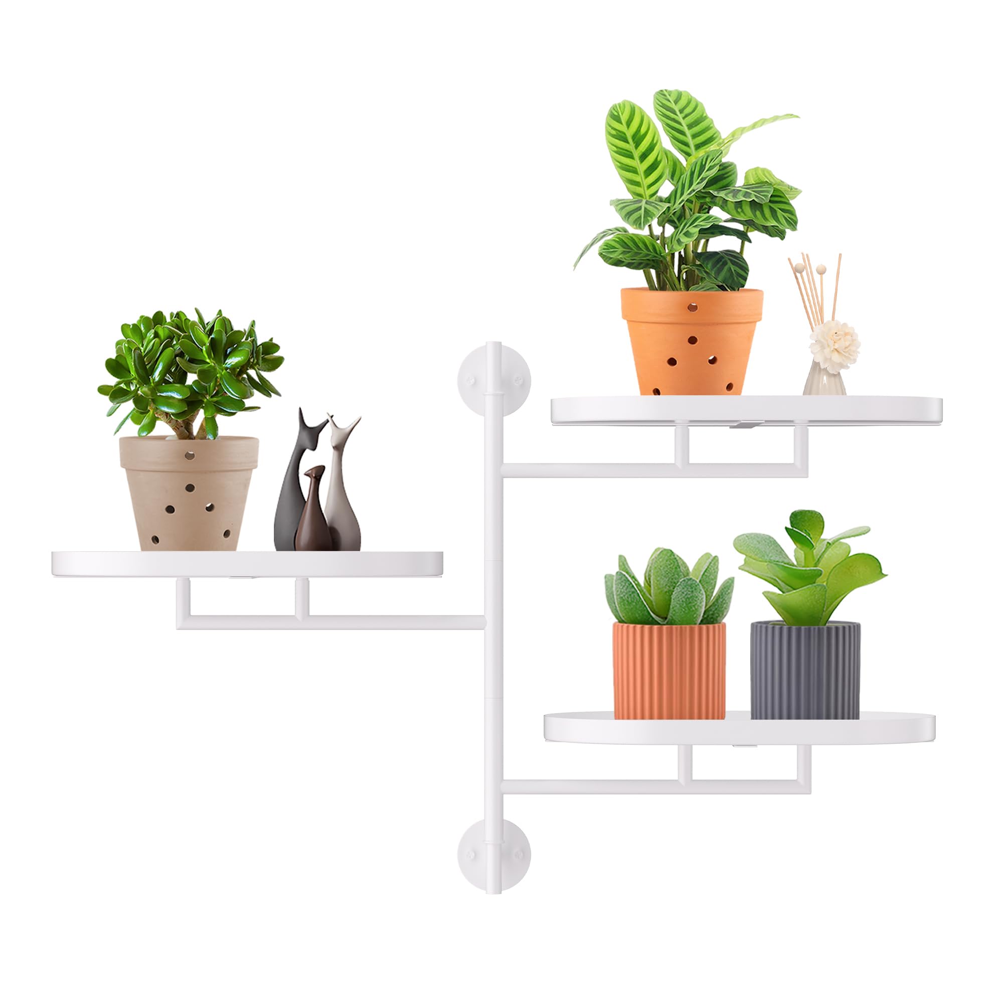 YFFSRJDJ Rotating Window Plant Shelves for Multiple Plants Indoors,3-tier Metal Corner White Plant Stand Holder Floating P...