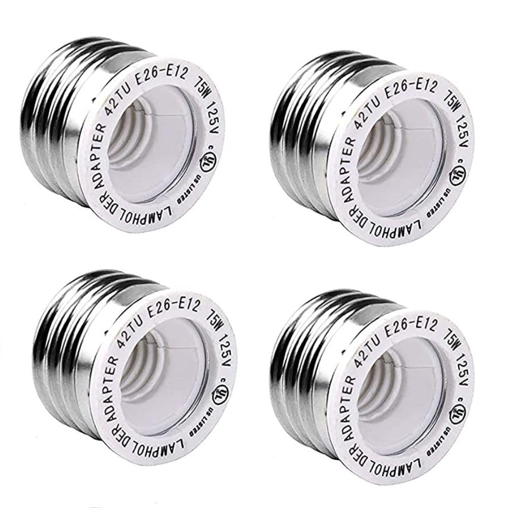 4-Pack LED E26 to E12 Light Socket Adapter, Medium to Candelabra Screw Socket, Perfect Solution for Bulb-to-Fixture Compatibility