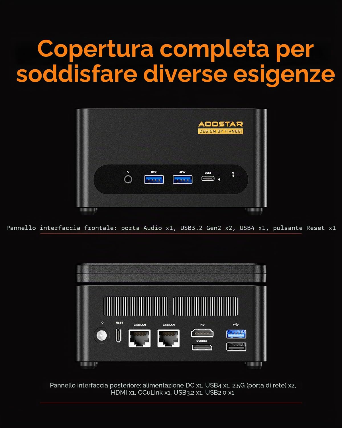 AOOSTAR G-FLIP Mini PC Ryzen 7 H 255(fino a 4,9GHz), Barebone Mini Desktop Computer con schermo HD da 5" Senza RAM Senza M.2 SSD, Micro PC da gioco OCuLink/4K HDMI/2xUSB4/2x2,5G LAN per ufficio,casa
