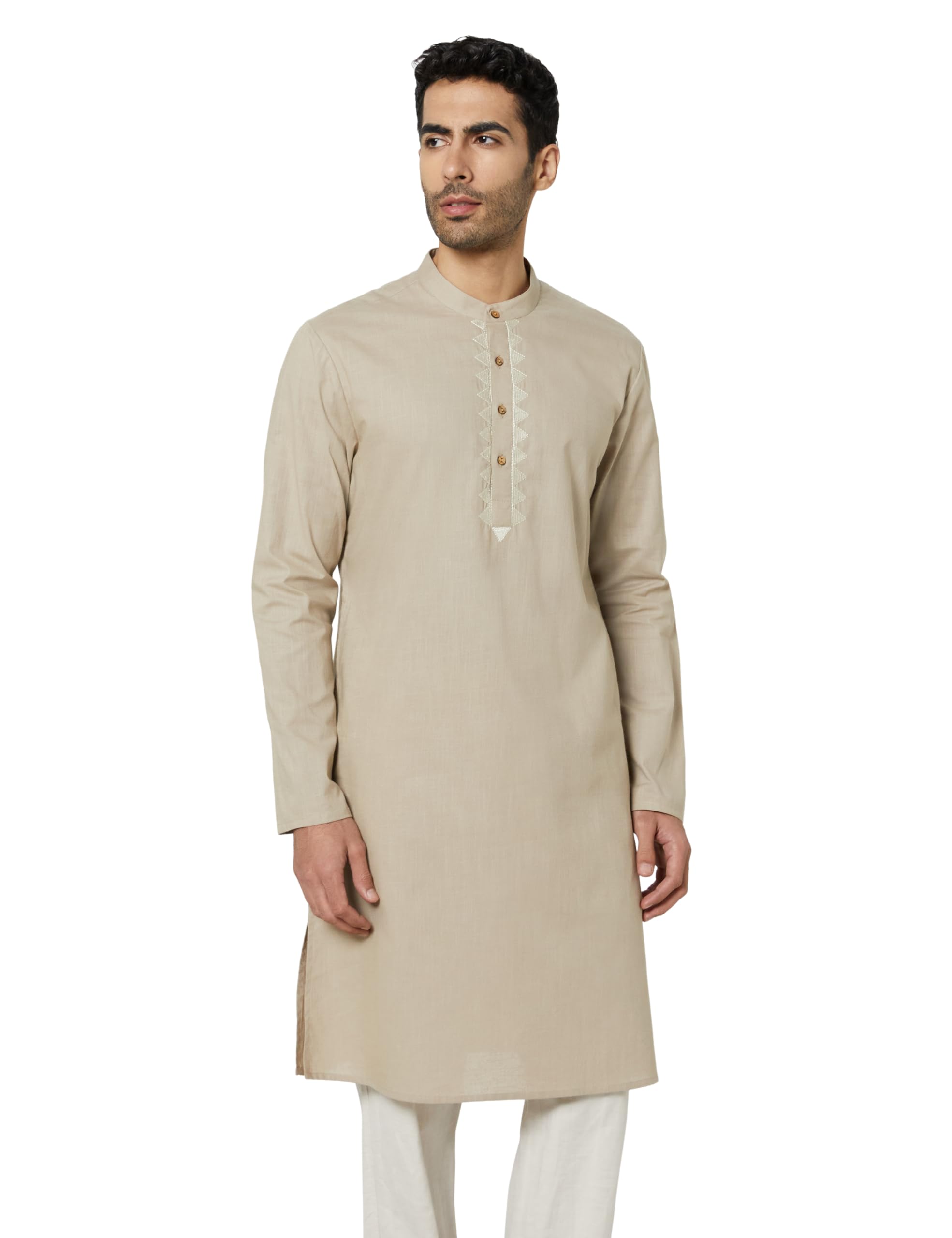 amazon brand - symbol Men's 100% Cotton Embellished Casual Long Kurta (Regular Fit)-picture-36
