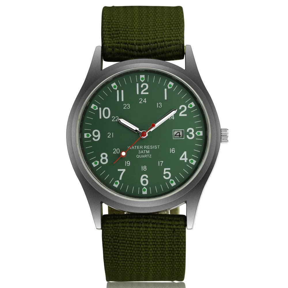 LsvtrUS Men's Military Army Watch, Stainless Steel Nylon Strap Calendar Casual Sports Wrist Watch A-Green