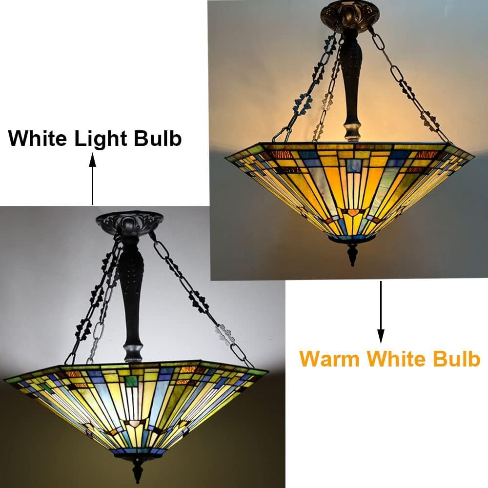 Frее Shірріng Ovеr $50 Tiffany Pendant Light Fixture, Inverted Ceiling Pendant, 22 Stained Glass Blue Mission Style Hanging Light for Kitchen Island,Living Dining Room, 3-Light