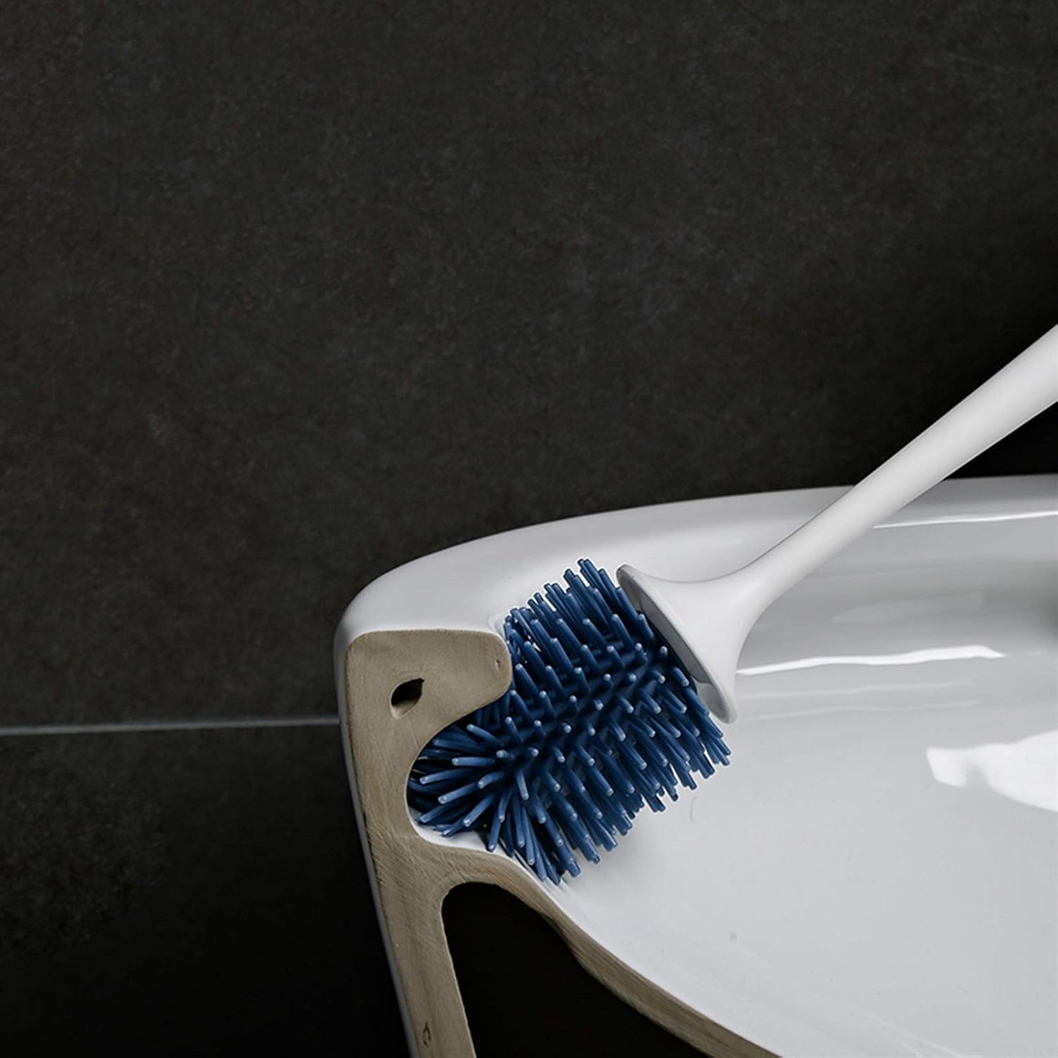 Escobillas de baño, Se puede montar en la pared o el suelo. Cabezal de cepillo suave mango largo. Juego inodoro for baño limpieza integral(Blue)