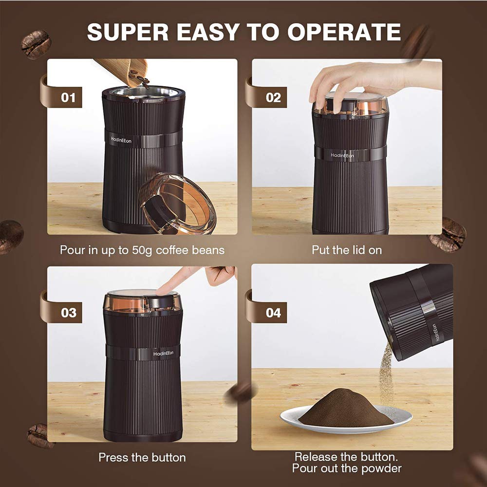 200W Macinacaffè E Spezie Elettrico, Macinacaffè Elettrico Lavabile Portatile con Lame in Acciaio Inossidabile E Spazzola per Erbe, Frutta A Guscio, Pepe, Ristorante