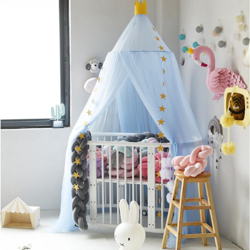 Mosquito Net Bed Canopy Yarn Play Tent Bedding for Kids Playing Reading with Children Round Lace Dome Netting Curtains Baby Boys and Girls Games House (Light Blue)