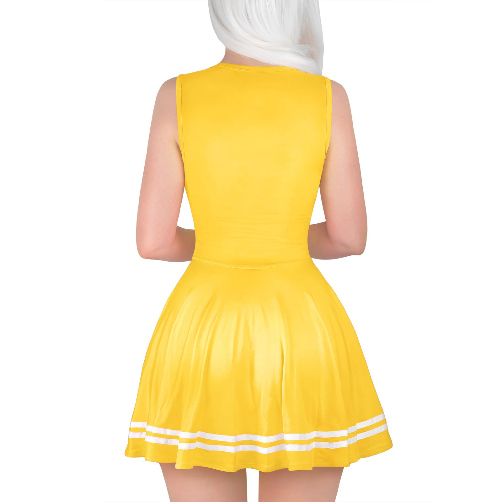 Littleforbig Women Sleeveless Overall Cheer Sissy Bodycon Mini Dress Skirt: Yellow X-Small