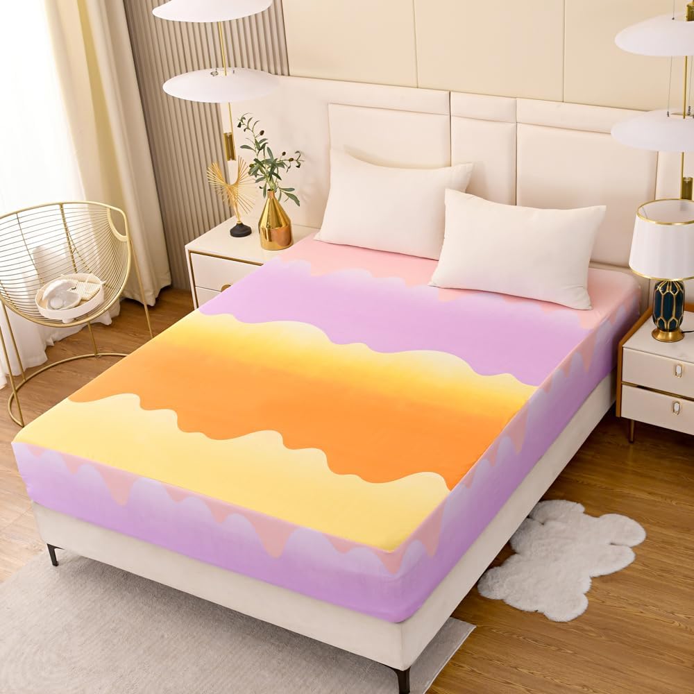 NATURETY Bedding Fitted Sheet with Deep Pocket,Colorful