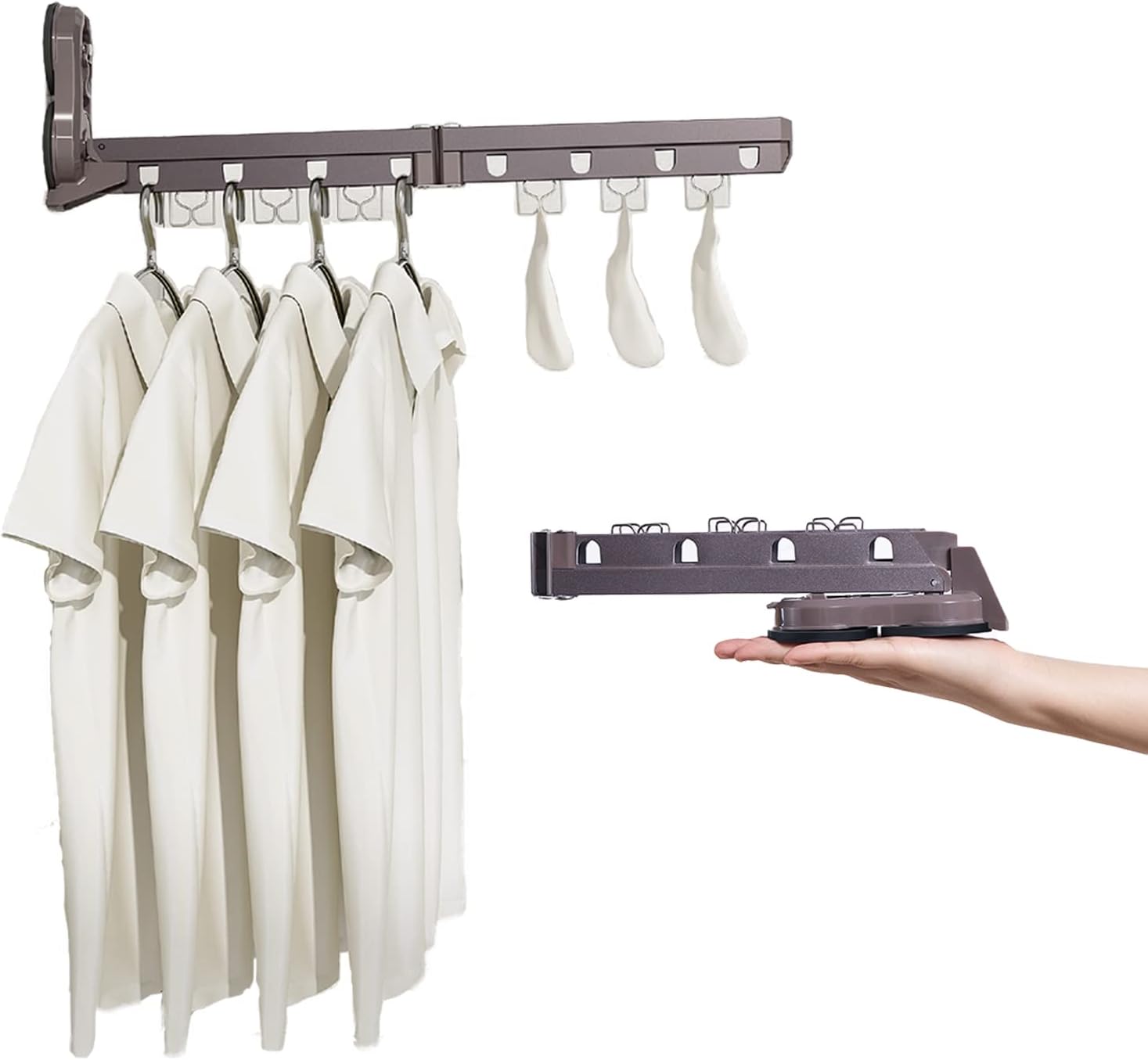 Portable Travel Clothes Rack with Clips, Vacuum Suction Folding Drying Rack for Travel, Hotels, RV, Car or Indoor