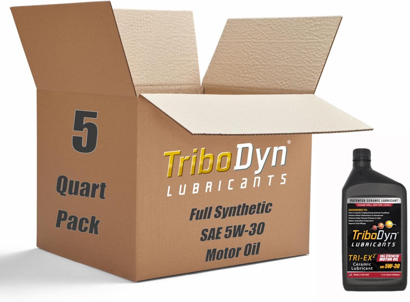 TRI-EX2 5W30 Full Synthetic Motor Oil with Ceramic Coating, API SN, ILSAC GF-5, DEXOS - Patented Ceramic Coating Improves HP and Fuel Economy (5W-30, 5 Quart Pack)