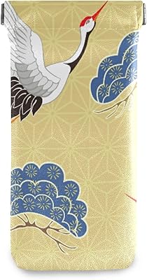 susiyo Vintage White Crane Clouds Glasses Case Portable Microfiber PU Leather Soft Sunglasses Bag Eyeglasses Pouch Holder Squeeze Top for Women Men