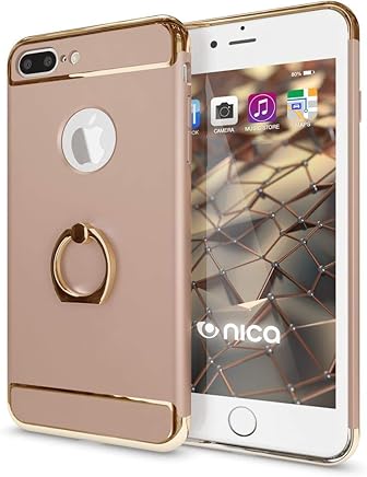 NALIA Funda con Anillo Compatible con iPhone 8 Plus / 7 Plus, Carcasa Dura Fina con 360 Grados Rotaria Kickstand, Ring-Case Hard-Cover Cubierta Protectora Delgado Movil Phone Bumper - Gold Oro NALIA Funda con Anillo Compatible con iPhone 8 Plus / 7 Plus, Carcasa Dura Fina con 360 Grados Rotaria Kickstand, Ring-Case Hard-Cover Cubierta Protectora Delgado Movil Phone Bumper - Gold Oro