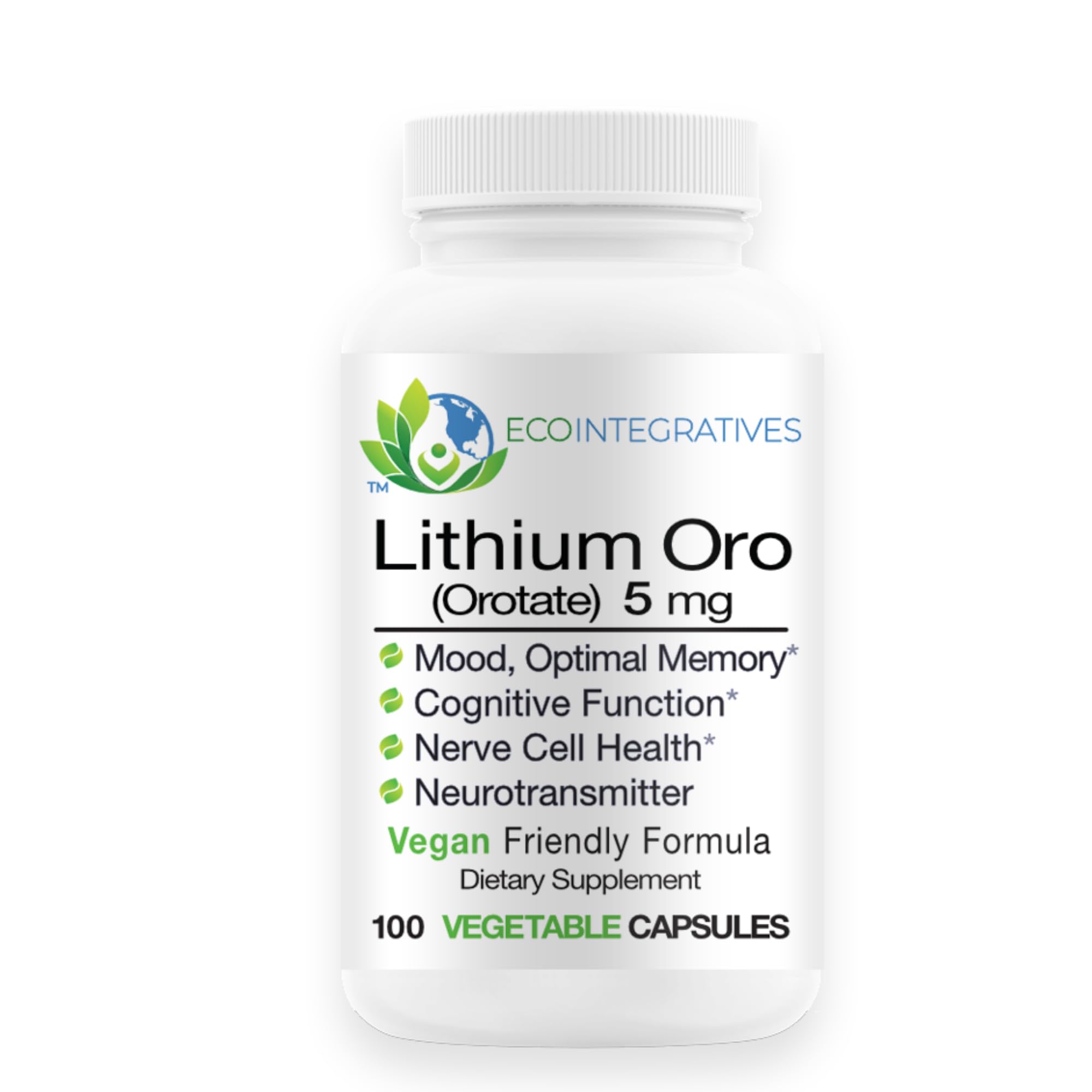 Lithium Oro 5 mg, Supports Healthy Mood Emotional Wellness, Behavior, and Memory. Bioavailable, 100 Caps (Elemental Lithium Orotate)