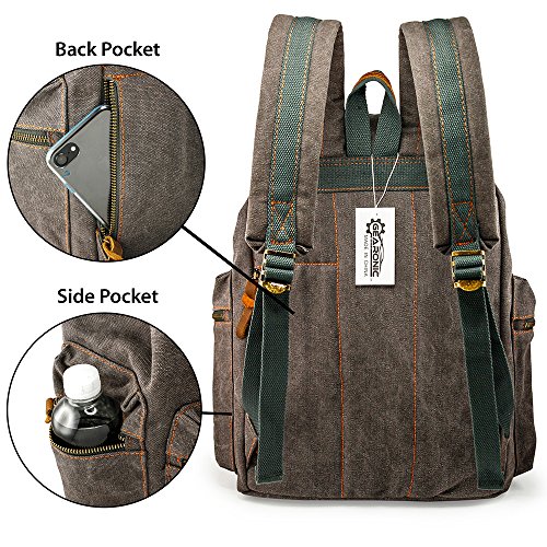 GEARONIC Vintage Canvas Backpack, Casual Daypack Backpacks for Men Women, 15inch Laptop Bag Travel Hiking Camping Rucksack2