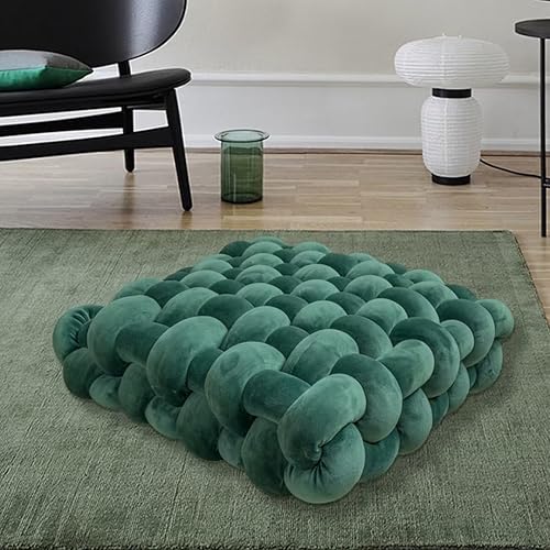 Miniatura 8 de Almohada decorativa cuadrada de 13 pulgadas, almohada anudada de terciopelo blanco y camello de 8 bolas, almohada de piso para sala de estar,