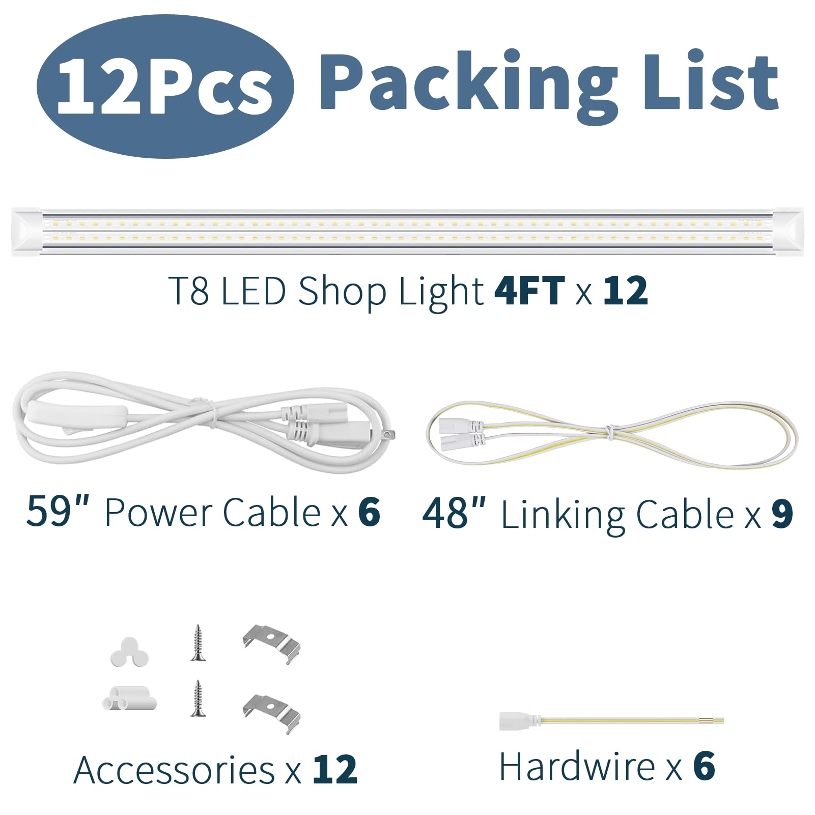 12-Pack T8 LED Shop Light 4FT 42W 6300 Lumen 5000K Daylight 4 Years Warranty Linkable and Plug and — view 4