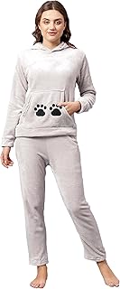 bubs & cubs 2PC Night Suit Sets for Women | Pajamas and Hoodie with Dog Paws Printed Pocket | Premium Blanket Fur Fabric Perfect for Winter Sleepwear for Women-picture-51