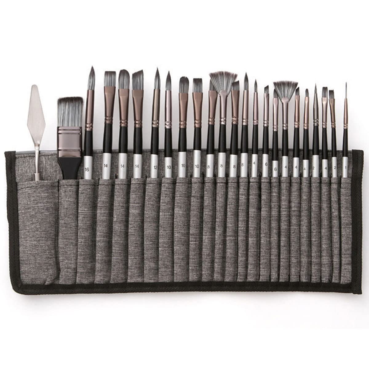 Set de 24 Pinceles de Acuarela con Mango de Madera y cerdas de Nailon, Incluye espátula, raspador y Cepillo para Pintura acrílica y al óleo.，Grey