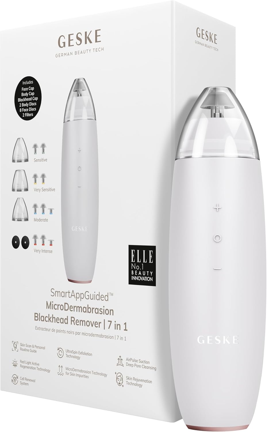 GESKE | SmartAppGuided™ MicroDermabrasion Blackhead Remover | 7 in 1 mee-eter verwijderaar | Poriënreiniger | Vacuümzuiger | Beauty tools | Huidreinigingsapparaat | Apparaat voor huidverzorging