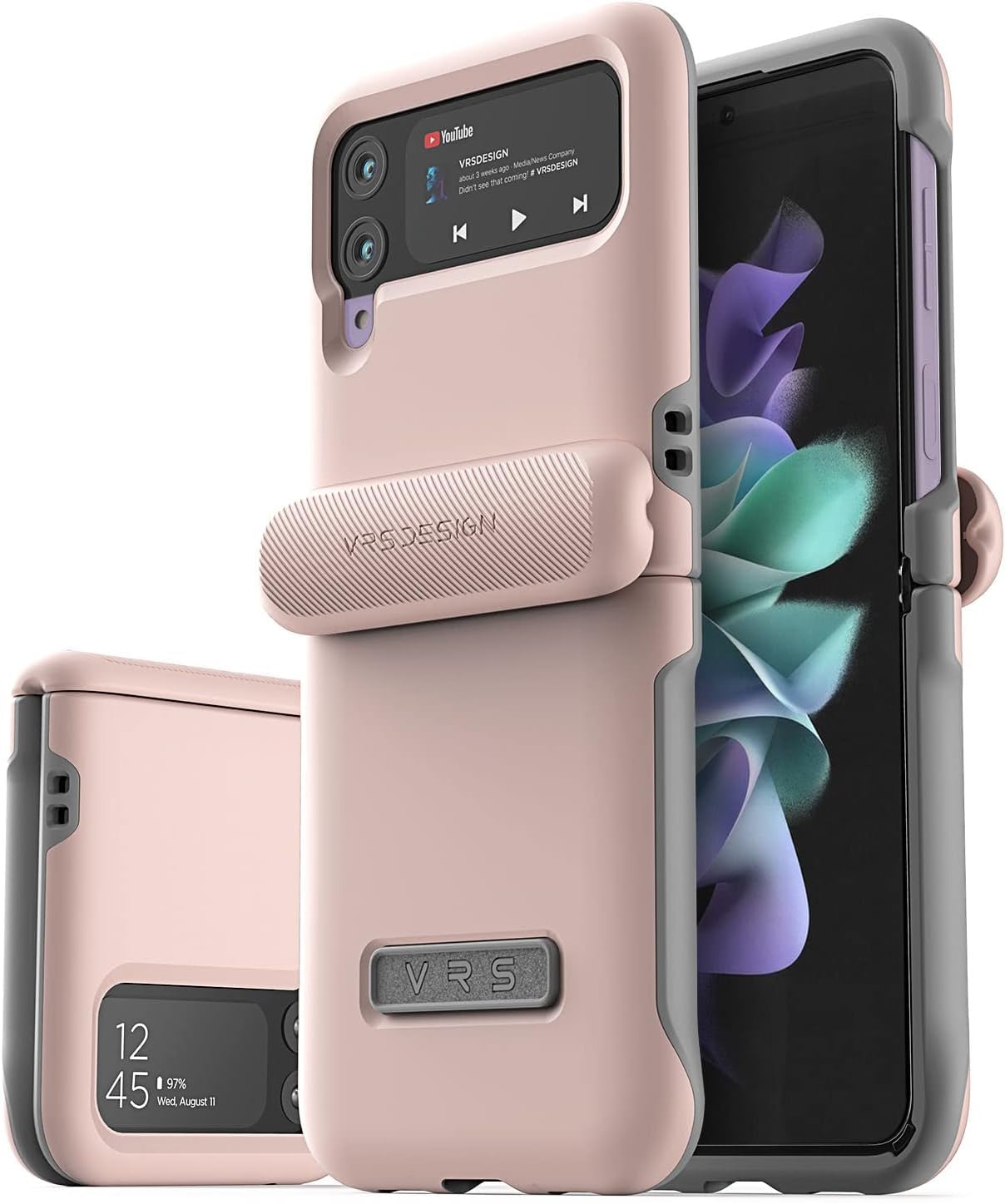VRS DESIGN Terra Guard Modern Phone Case for Galaxy Z Flip 3, Semi-Auto Hinge Protective Case Compatible with Galaxy Z Flip 3 5G (2021) Pink Sand
