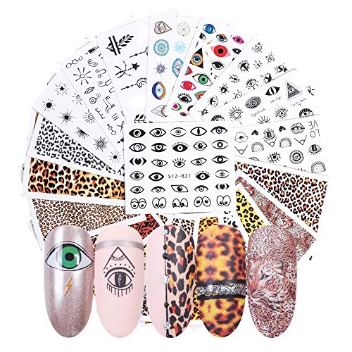 Macute Nail Water Decals for Women Nails Art Supply Stickers 19 Sheets Fresh Nail Art Accessories Stickers Leopard Eye Design Water Transfer Nail Decorations Fingernails Toenails Manicure Tips Decor