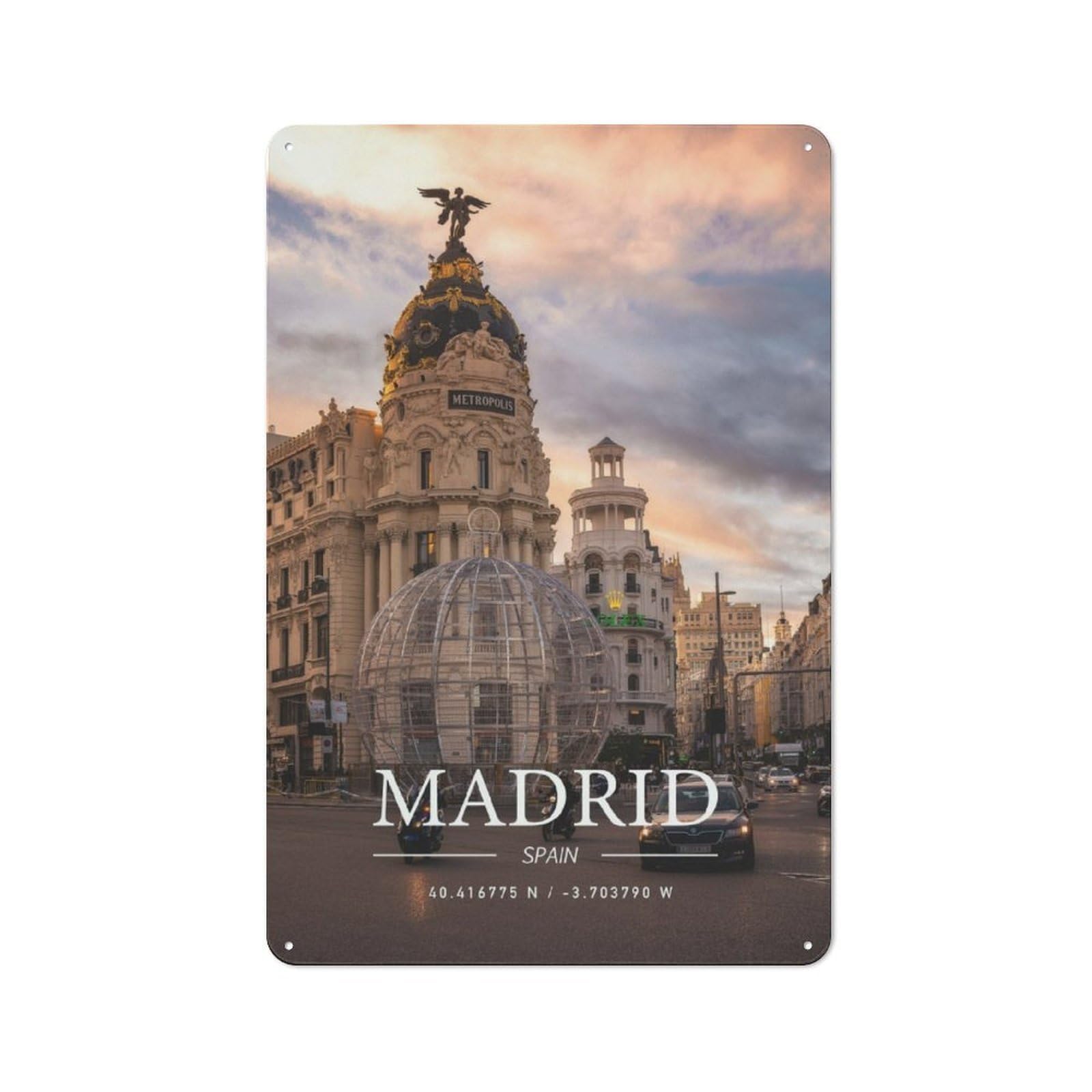 Junmoney Madrid Tin Wall Plaque 30X20cm With For Man Cave Or Games Room, A New Home Present For Leisure-Room Decor Enthusiasts