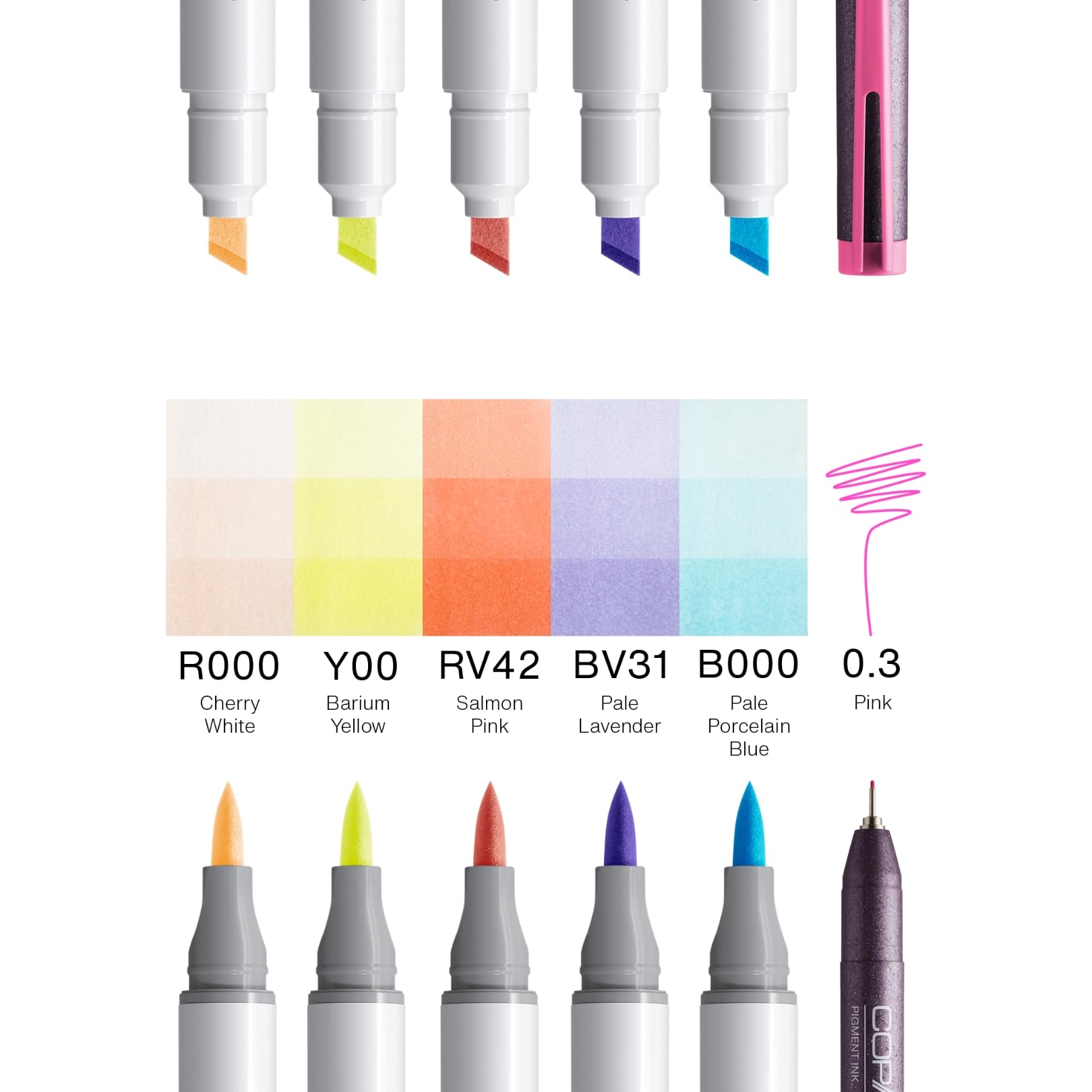 Copic Ciao Manga Set Hana, set di pennarelli con 5 morbide tonalità pastello, include 1 Multiliner da 0,3 mm in rosa, doppio pennarello con punta media e punta pennello