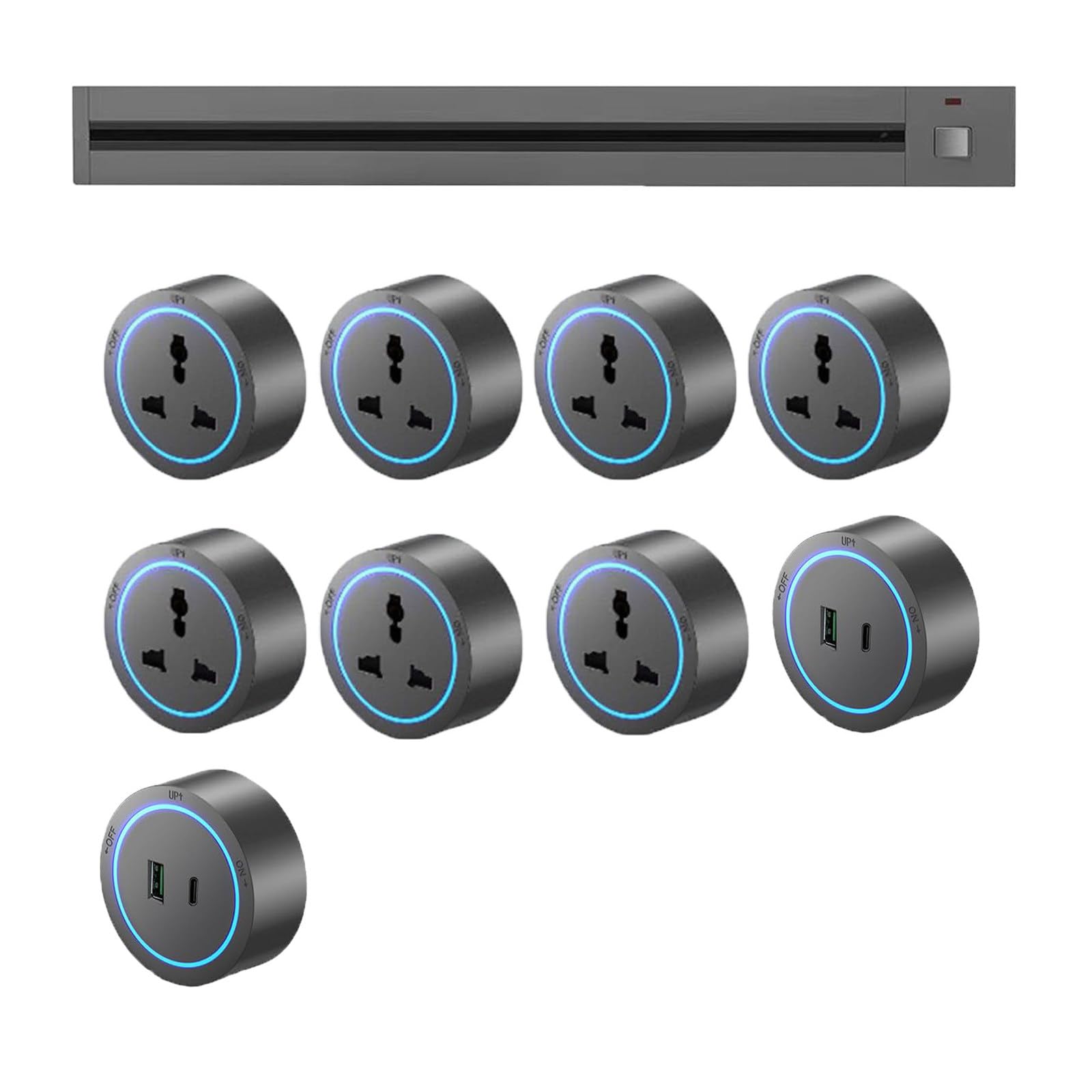 40-150 Cm ścienna Szyna Instalacyjna Z Gniazdem + Adapter 2500 W, Gniazdo Szynowe Z Przełącznikiem, Listwa Gniazdowa Z Przełącznikiem, Przenośny Power Bank,Grey-100cm