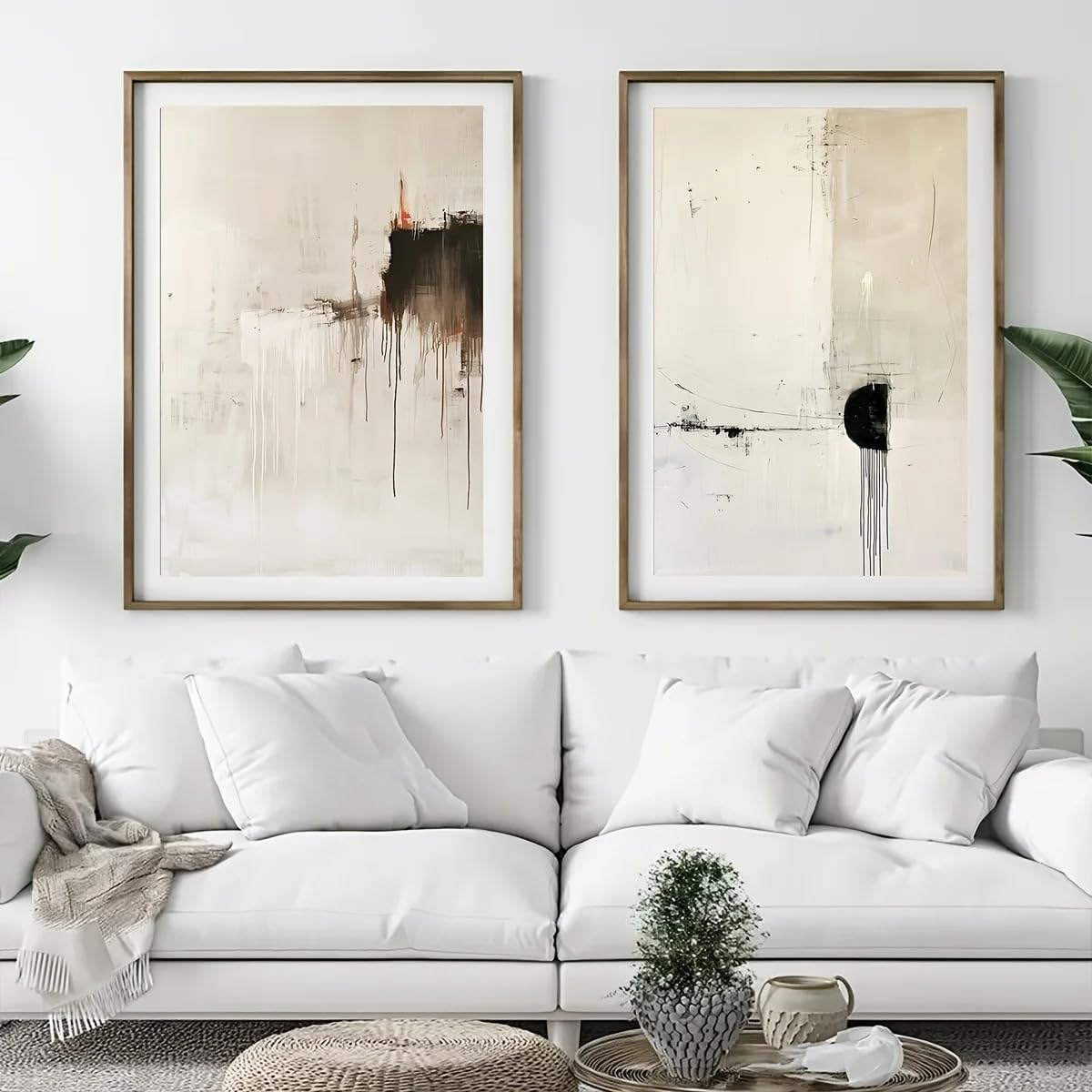 LTjiajuypd Modern Beige Simple Geometric Art Print, Minimalist Black And White Canvas Wall Posters For Bedroom Decoration(35x50cm-2Pcs)