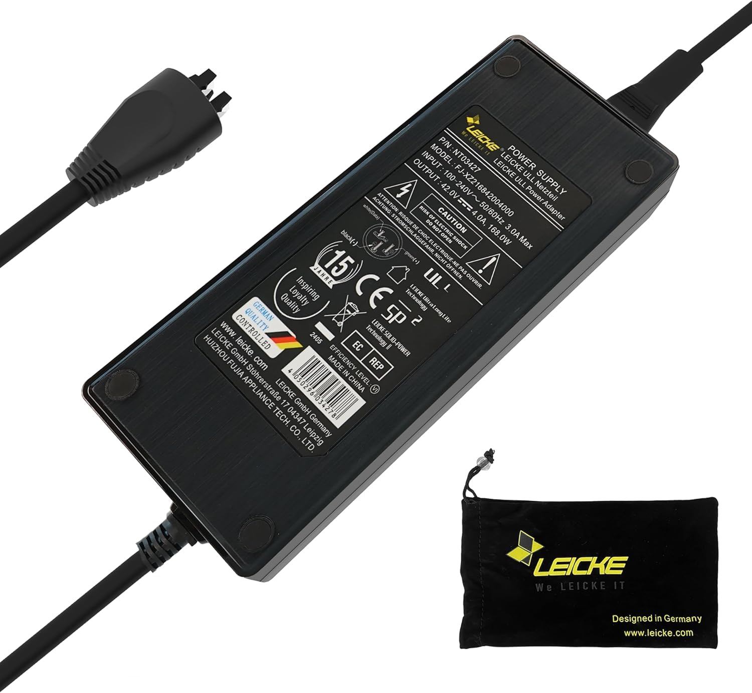 Chargeur 4A LEICKE pour Batterie Bosch 36V-42V Vélo Électrique - avec Prise Ovale 3-Broches - Compatible Active/Performance/Cargo Line