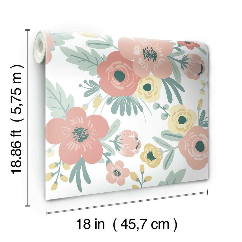 RoomMates RMK11624RL 45.72 cm x 5.74 m Vinyl Poppy Floral, White and Pink, Blanc Et Rose - Image 2