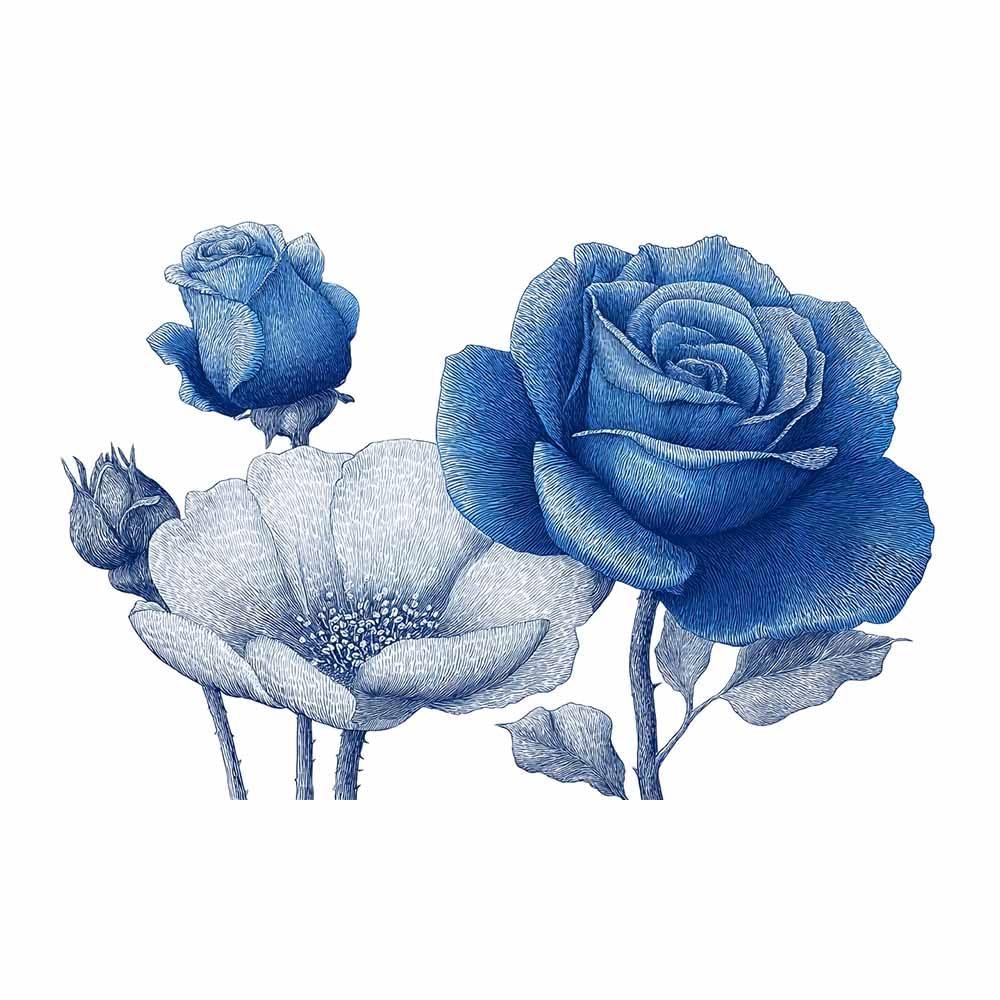 ZAMAEIU Landscape Wall Art Line-drawn Flower Modern Canvas Print On Artwork, Suitable for living room, bedroom, for Kids Room Decoretc.(blue)-80x120cm Unframed