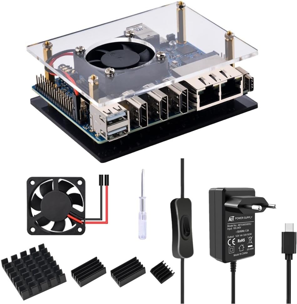 GeeekPiOrange Pi 5 Plus Case with 5V 3.6A USB-C Power Supply Kit,Orange Pi 5 Plus 40mm Cooling Fan with 4pcs Aluminum Heatsinks for Orange Pi 5 Plus 4GB/8GB/16GB