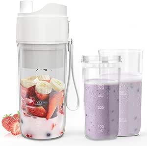 Aliliy ミキサー スムージー 小型 ジューサー【2つコップ 氷も砕ける Type-C USB充電式】コードレス ブレンダー 340ML 野菜 果物 離乳食 健康ダイエット 3000mAh 一台多役 一人暮らし 持ち運びやすい お手入れ簡単 アウトドア オフィス 旅行 出張
