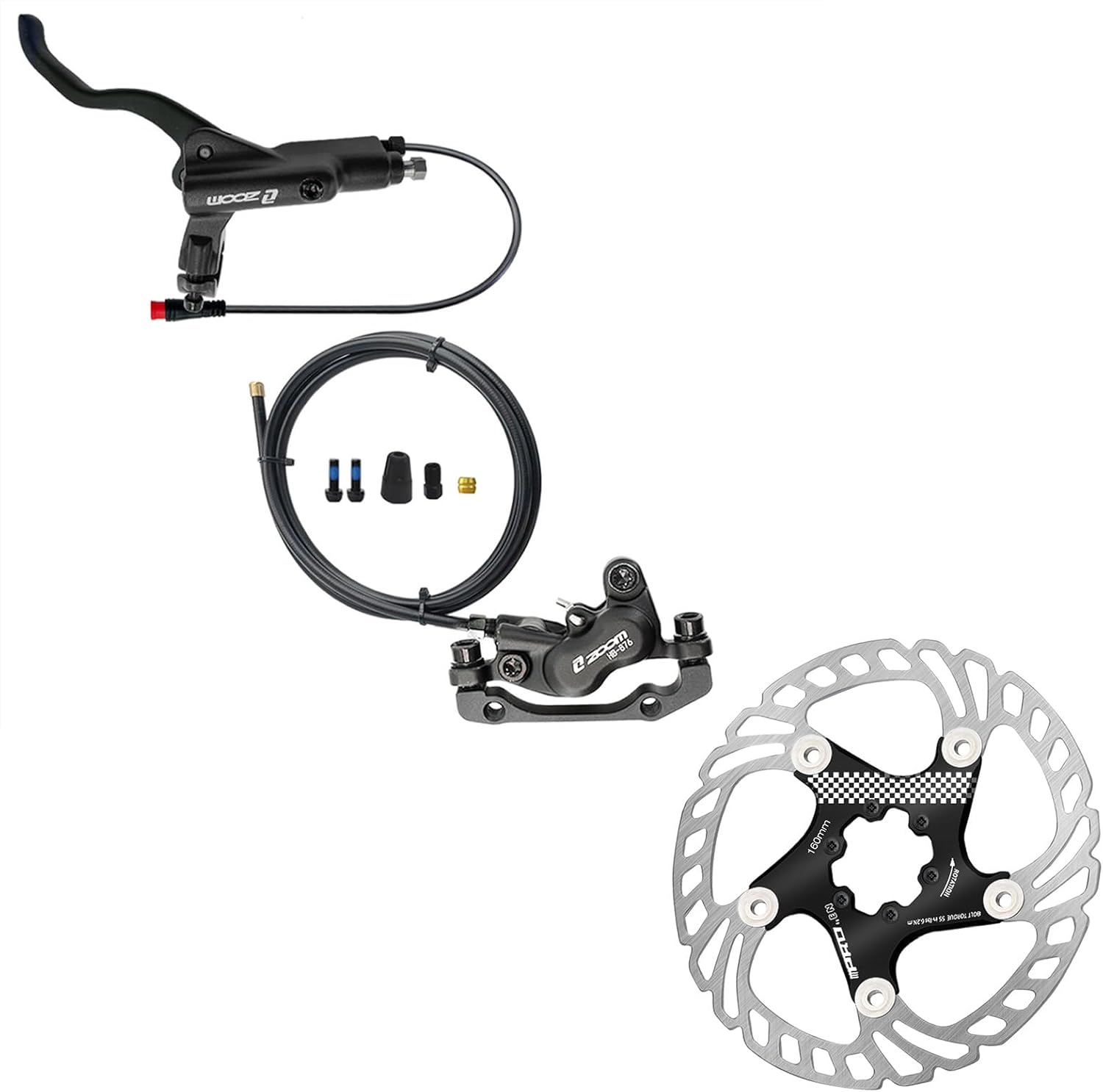 BUCKLOS Zoom H876E 2-PIN 4 Pistons E-Bike Electric Power Off Hydraulic Disc Brake Set, with IIIPRO 160mm Floating Bike Disc Brake Rotor
